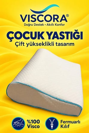 Çocuk Yastığı – %100 Visco, Çift Yükseklikli Ergonomik Tasarım, Fermuarlı Kılıf 43×28 cm