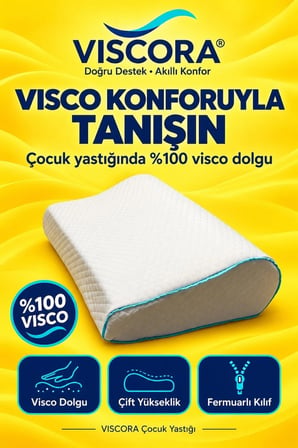 Çocuk Yastığı – %100 Visco, Çift Yükseklikli Ergonomik Tasarım, Fermuarlı Kılıf 43×28 cm