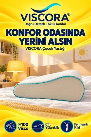 Çocuk Yastığı – %100 Visco, Çift Yükseklikli Ergonomik Tasarım, Fermuarlı Kılıf 43×28 cm