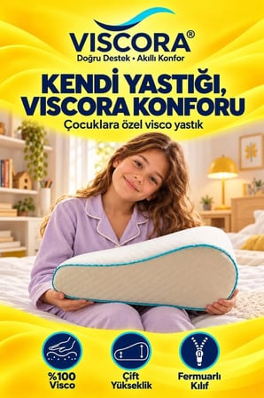 Çocuk Yastığı – %100 Visco, Çift Yükseklikli Ergonomik Tasarım, Fermuarlı Kılıf 43×28 cm