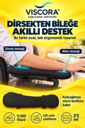 Visco Kolçak Destek Pedi 2’li – Ofis Koltuğu İçin Cırtlı Dirsek ve Bilek Destek Minderi