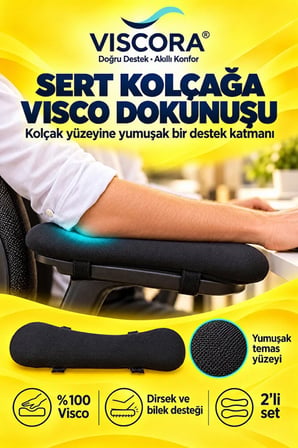Visco Kolçak Destek Pedi 2’li – Ofis Koltuğu İçin Cırtlı Dirsek ve Bilek Destek Minderi