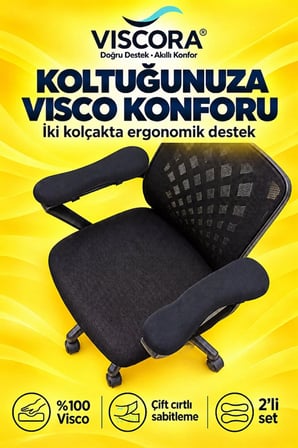 Visco Kolçak Destek Pedi 2’li – Ofis Koltuğu İçin Cırtlı Dirsek ve Bilek Destek Minderi