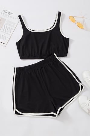 Vitaliselanfashion Kadın Siyah Askılı Crop Top ve Şortlu Gecelik Takım