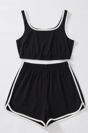 Vitaliselanfashion Kadın Siyah Askılı Crop Top ve Şortlu Gecelik Takım