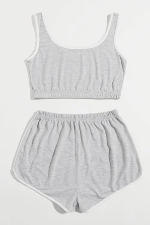 Vitaliselanfashion Kadın Gri Askılı Crop Top ve Şortlu Gecelik Takım