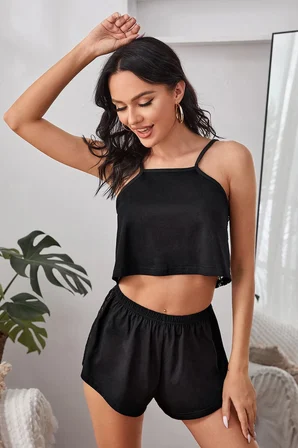 Vitaliselanfashion Kadın Siyah Arkası Komple Dantel Şortlu Gecelik Takım
