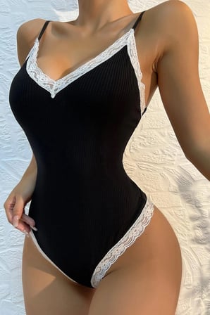 Vitaliselanfashion Kadın Beyaz Dantel Işlemeli Siyah Tulum Gecelik