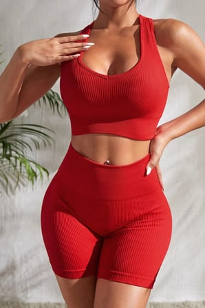 Vitaliselanfashion Kadın Kırmızı Yüksek Bel Çapraz Sırt Detaylı Şortlu Gecelik Takım