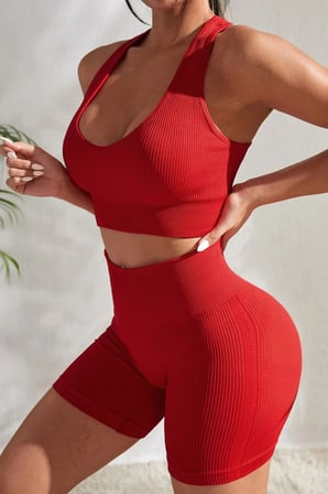 Vitaliselanfashion Kadın Kırmızı Yüksek Bel Çapraz Sırt Detaylı Şortlu Gecelik Takım