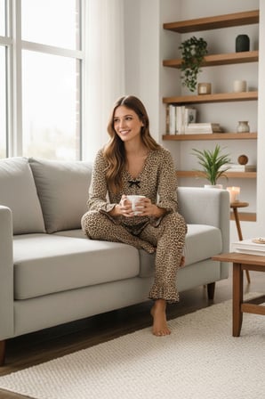 Vitaliselanfashion Kadın Uzun Kollu Leopar Desenli Fiyonklu Ev Giyim Pijama Takımı