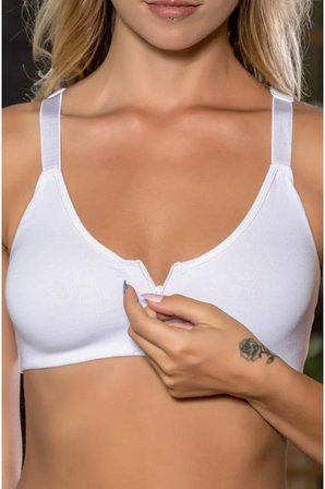 Vitaliselanfashion Beyaz Önden Fermuarlı Pamuklu Sütyen,Günlük ve Medikal Kullanım İçin, Kadın İç Giyim | Vitaliselan F