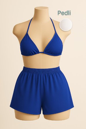 Vitaliselanfashion Kadın Mavi Şortlu Belden ve Boyundan Bağlamalı Bikini Takımı