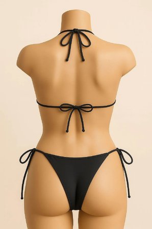 Vitaliselanfashion Kadın Siyah Yandan ve Boyundan Bağlamalı Bikini Mayo Takımı
