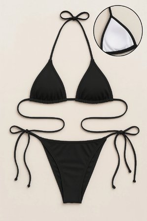 Vitaliselanfashion Kadın Siyah Yandan ve Boyundan Bağlamalı Bikini Mayo Takımı