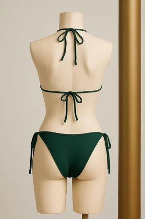 Vitaliselanfashion Kadın Yeşil Yandan ve Boyundan Bağlamalı Bikini Mayo Takımı