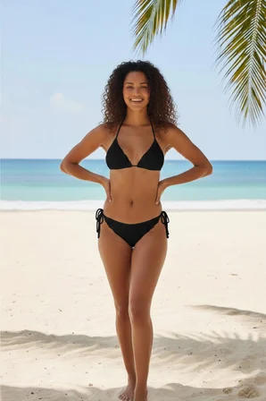 Vitaliselanfashion Kadın Siyah Pedli Bel ve Boyundan Bağlamalı Dantelli Şık Bikini Takımı