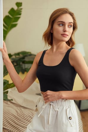 Vitaliselanfashion Kadın Siyah Kalın Askılı Crop Top Büstiyer