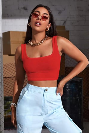Vitaliselanfashion Kadın Kırmızı Kalın Askılı Crop Top Büstiyer