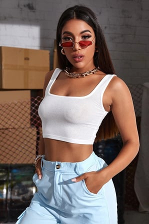 Vitaliselanfashion Kadın Beyaz Kalın Askılı Crop Top Büstiyer