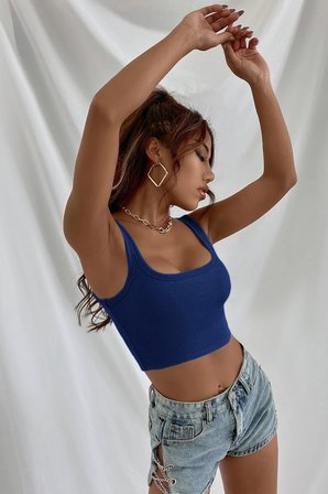 Vitaliselanfashion Kadın Lacivert Kalın Askılı Crop Top Büstiyer