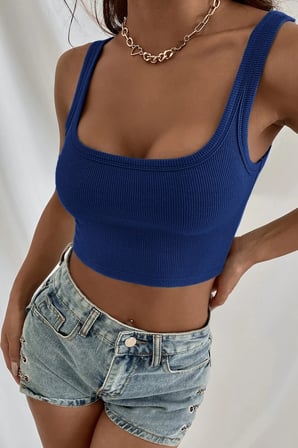 Vitaliselanfashion Kadın Lacivert Kalın Askılı Crop Top Büstiyer