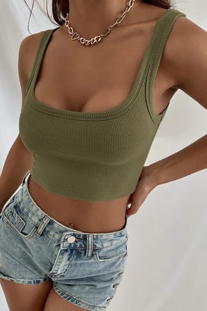 Vitaliselanfashion Kadın Haki Yeşili Kalın Askılı Crop Top Büstiyer