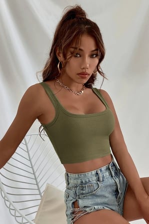 Vitaliselanfashion Kadın Haki Yeşili Kalın Askılı Crop Top Büstiyer