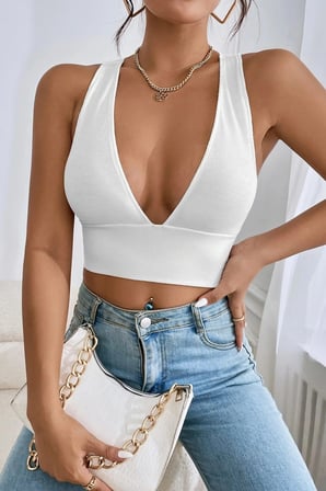 Vitaliselanfashion Kadın Beyaz Çapraz Sırt Detaylı Şık Crop Top Büstiyer