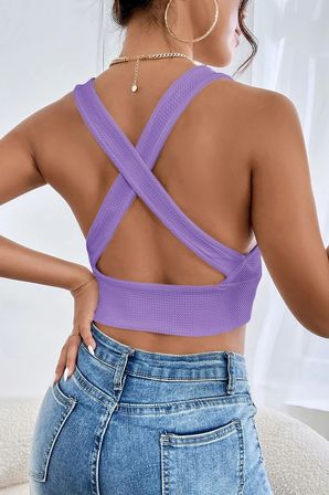 Vitaliselanfashion Kadın Lila Çapraz Sırt Detaylı Şık Crop Top Büstiyer