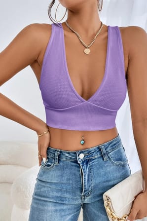 Vitaliselanfashion Kadın Lila Çapraz Sırt Detaylı Şık Crop Top Büstiyer