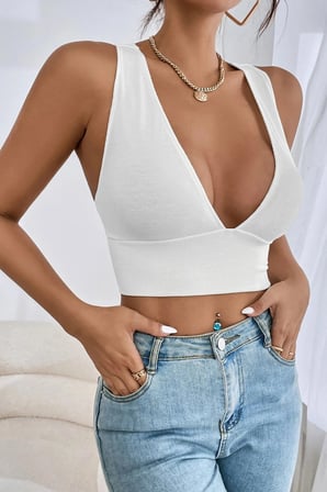 Vitaliselanfashion Kadın Beyaz Çapraz Sırt Detaylı Şık Crop Top Büstiyer