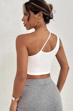 Vitaliselanfashion Kadın Beyaz Tek Omuzlu Çapraz Askılı Crop Top Büstiyer
