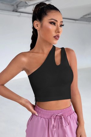 Vitaliselanfashion Kadın Siyah Tek Omuz Cut Out Detaylı Crop Top Bluz