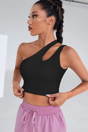 Vitaliselanfashion Kadın Siyah Tek Omuz Cut Out Detaylı Crop Top Bluz