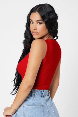 Vitaliselanfashion Kadın Kırmızı Kare Yaka Crop Top Bluz