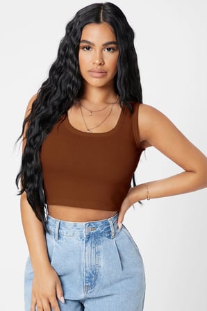 Vitaliselanfashion Kadın Kahverengi Kare Yaka Crop Top Bluz