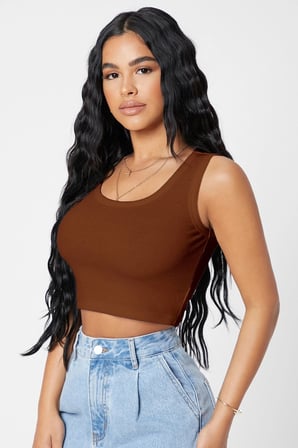 Vitaliselanfashion Kadın Kahverengi Kare Yaka Crop Top Bluz