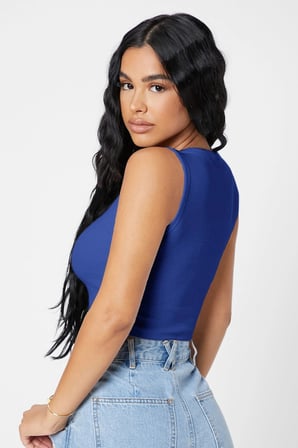 Vitaliselanfashion Kadın Lacivert Kare Yaka Crop Top Bluz