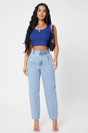 Vitaliselanfashion Kadın Lacivert Kare Yaka Crop Top Bluz
