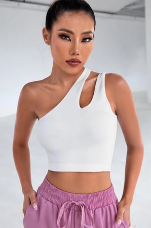 Vitaliselanfashion Kadın Beyaz Tek Omuz Cut Out Detaylı Crop Top Bluz