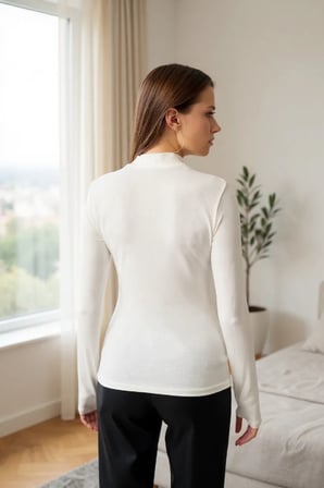 Vitaliselanfashion Kadın Beyaz Parmak Detaylı Esnek Uzun Kollu Body