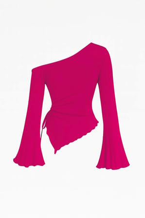Vitaliselanfashion Kadın Fuşya Uzun İspanyol Kollu Asimetirik Yaka Yandan Bağlamalı Drapeli Bluz