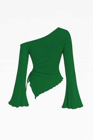 Vitaliselanfashion Kadın Yeşil Uzun İspanyol Kollu Asimetirik Yaka Yandan Bağlamalı Drapeli Bluz