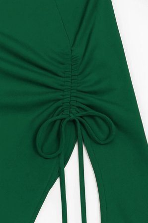 Vitaliselanfashion Kadın Yeşil Uzun İspanyol Kollu Asimetirik Yaka Yandan Bağlamalı Drapeli Bluz