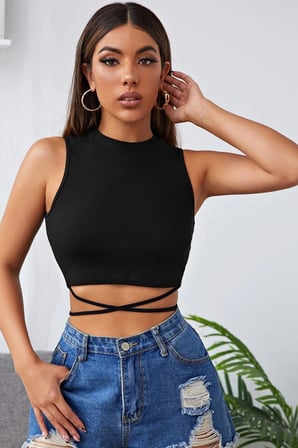 Vitaliselanfashion Kadın Siyah Çapraz Bağlamalı Crop Top Büstiyer