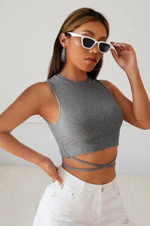 Vitaliselanfashion Kadın Gri Çapraz Bağlamalı Crop Top Büstiyer