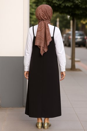 Vitaliselanfashion Kadın Siyah Basic Ayarlanabilir Askılı Jile Elbise