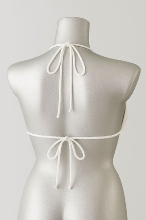 Vitaliselanfashion Kadın Beyaz Pedli Üçgen Bikini Üstü Halter Bağlamalı Aksesuarlı