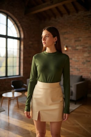Vitaliselanfashion Kadın Haki Yeşili Parmak Detaylı Esnek Uzun Kollu Body